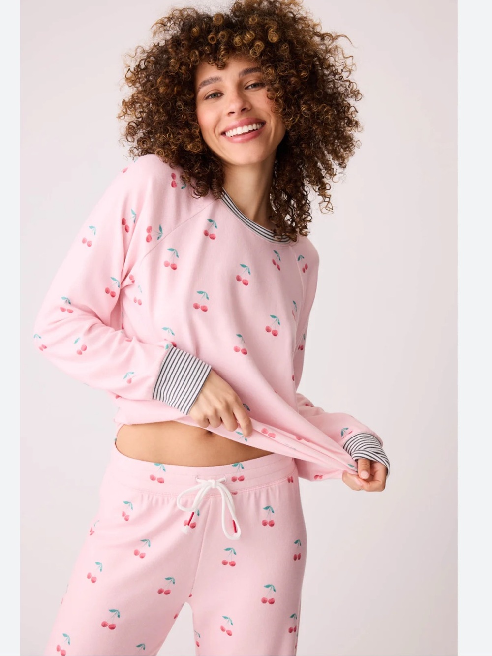 PJ Salvage Pink Cherry Print Long Sleeve Pajama SET
